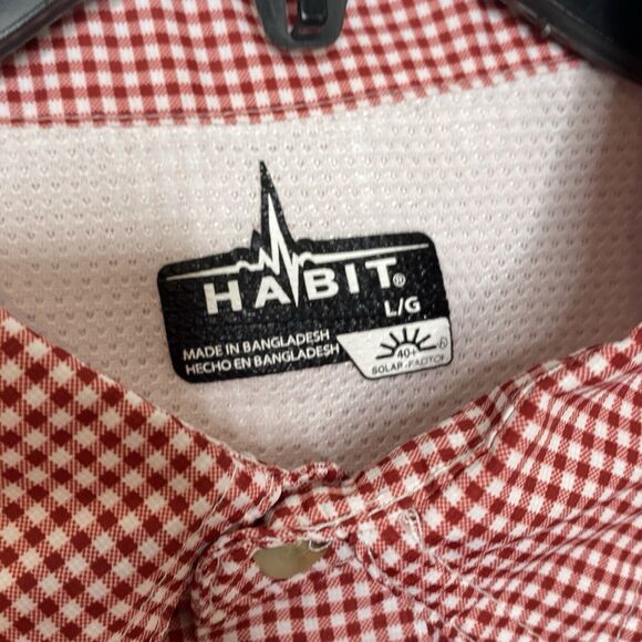 Habitat Red White Gingham Vented Sweat Wicking Button Front Shirt Size large - Picture 3 of 6